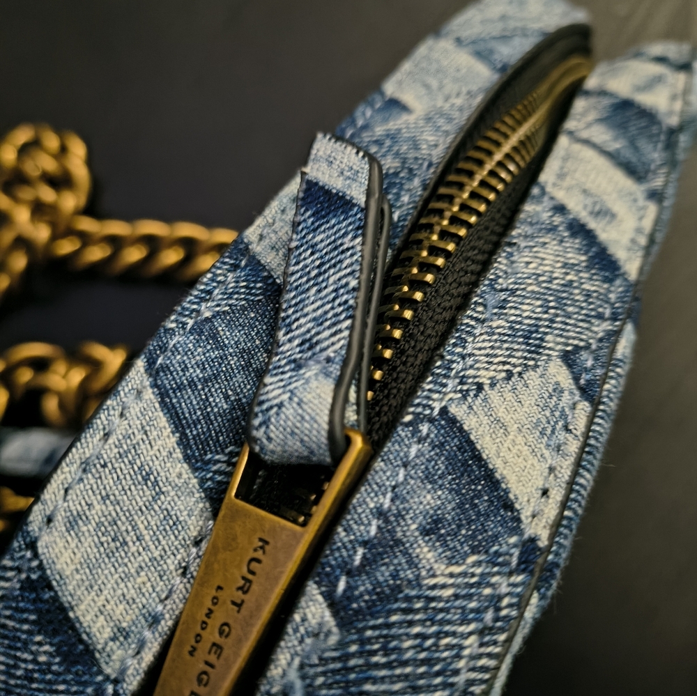 Kurt Geiger Blue Denim Camera Shoulder Bag with Gold Chain - Picture 7 of 10